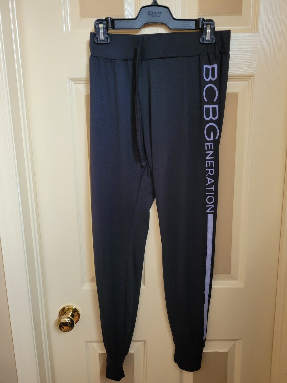 BCBGeneration Black Track Joggers with Lavender Side Logo